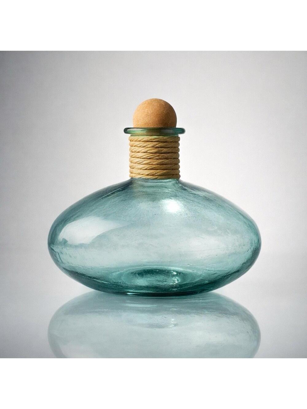 DEI Design Expressions Spain 1990s Teal Recycled Glass Balloon Bottle, 7x7.75”